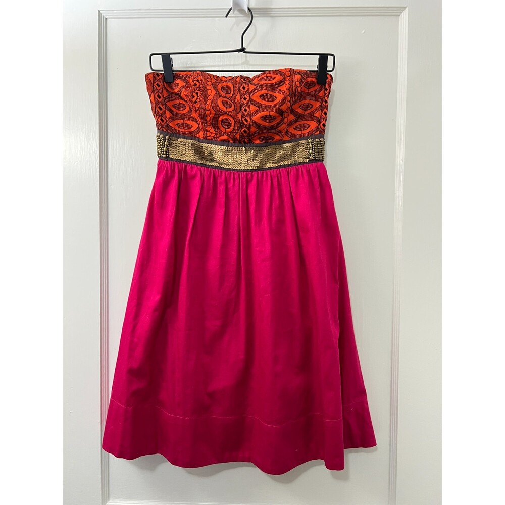 Anthropologie Floreat Women's Strapless Pink Orange Sequin Dress Size 0